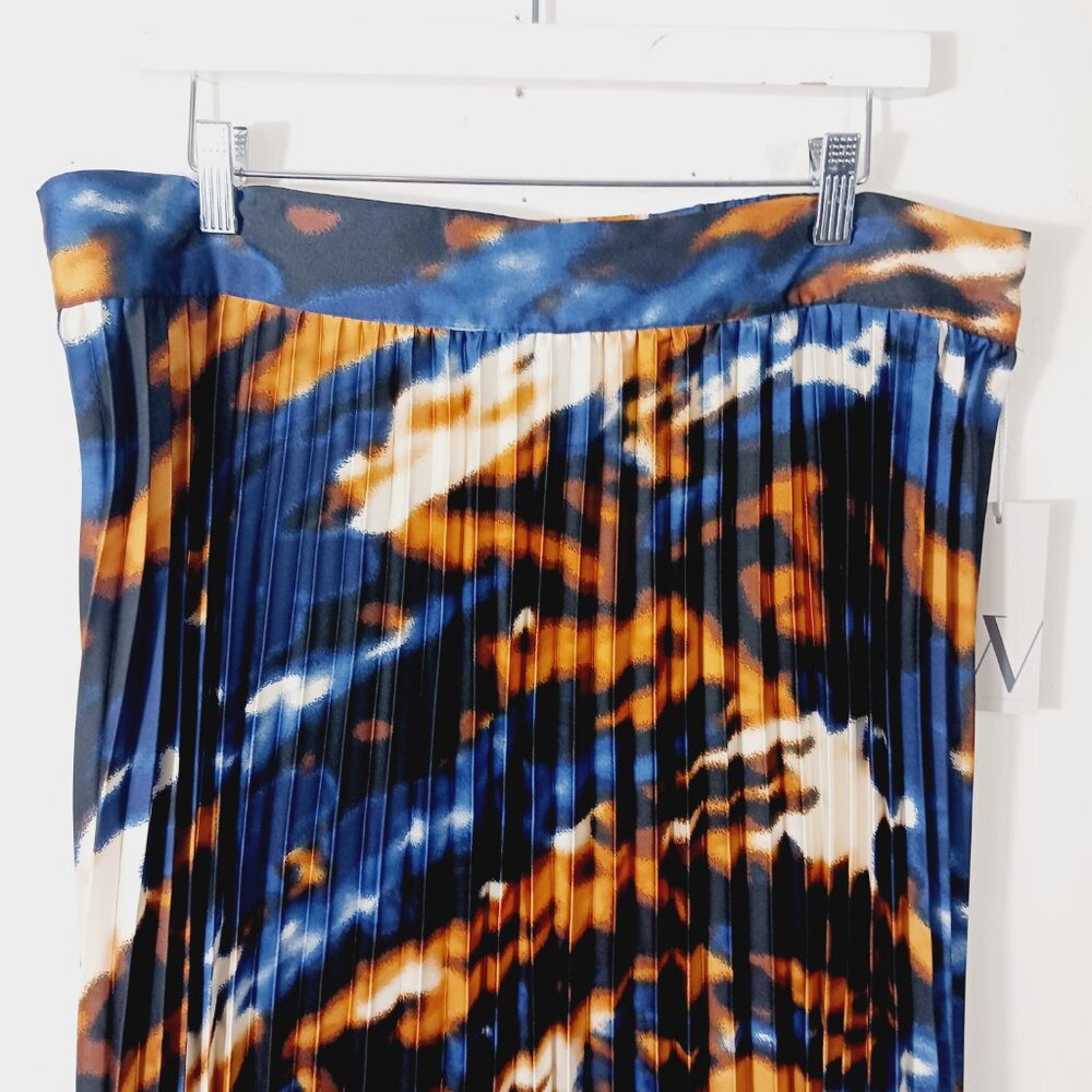 Worthington, NWT XL Midi Pleated Skirt W/ Abstract Print Navy Cream Gold & Black - Picture 10 of 14